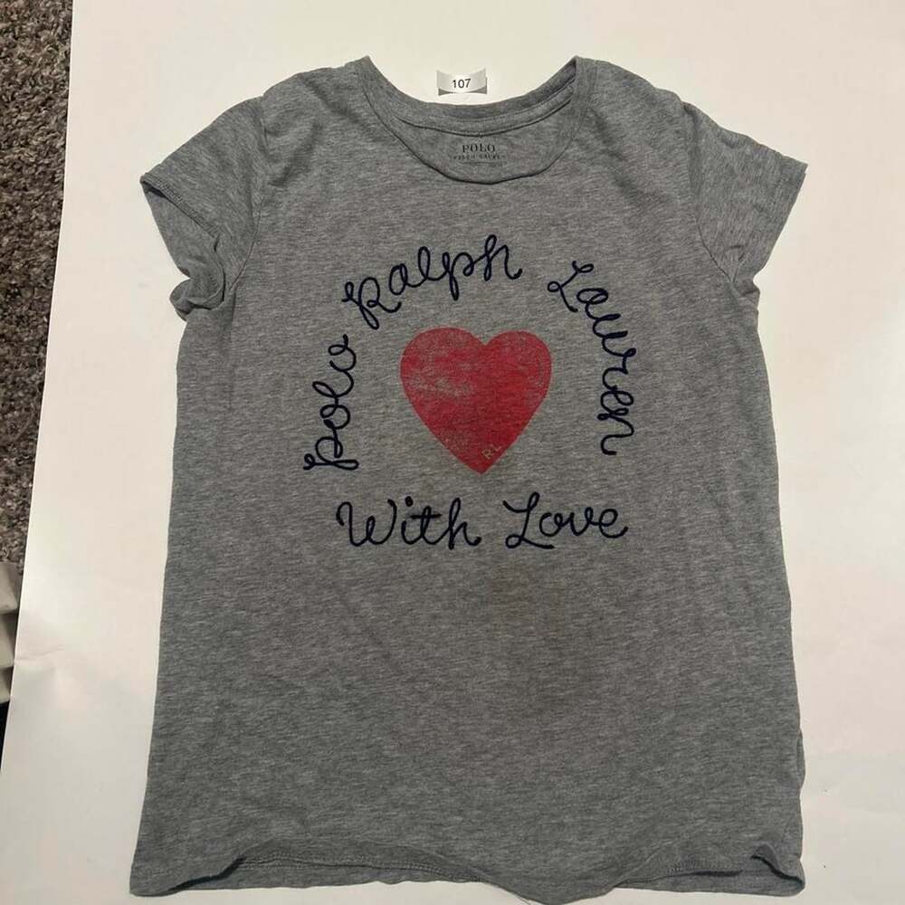 Polo Ralph Lauren Graphic T-Shirt Size L/G 12-14 Heather Gray Heart